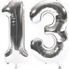 Hot Age 13 Giant Foil Helium Numeral Balloons - Silver (deflated) Balloons For Him|Special Age Balloons