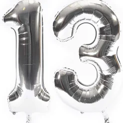 Hot Age 13 Giant Foil Helium Numeral Balloons - Silver (deflated) Balloons For Him|Special Age Balloons