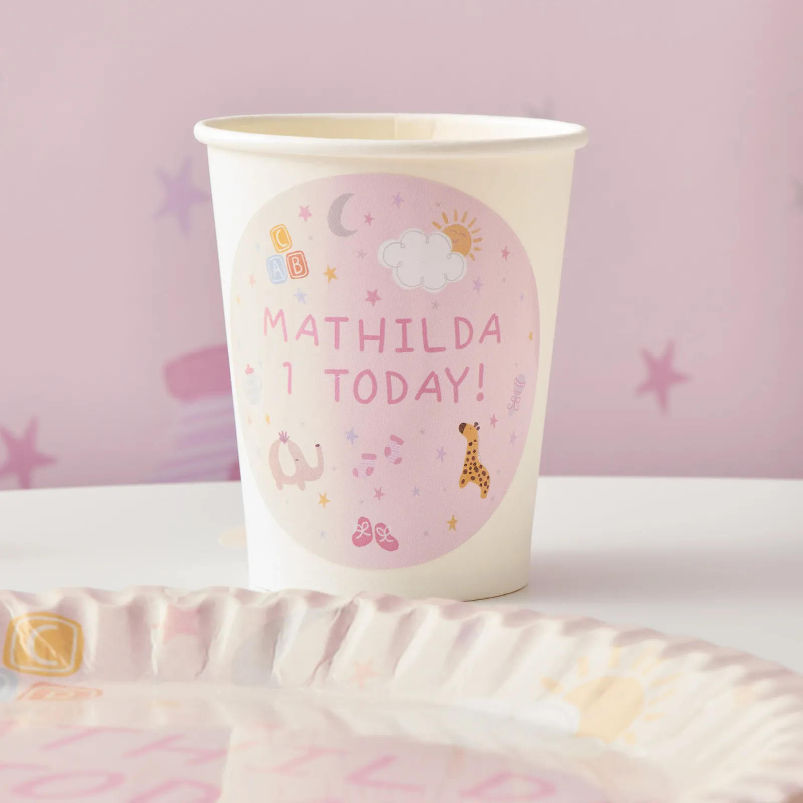 Card Factory Baby Pink Personalised Party Cup