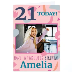 Card Factory Bev Hopwood Birthday Photo Card - Pink Confetti, Editable Age