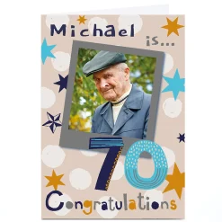 New Bev Hopwood 70th Birthday Photo Card - Congratulations, Editable Age For Husband|For Grandad