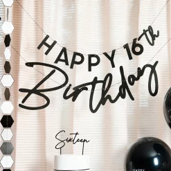 New Black Happy Birthday Customisable Card Banner Banners & Bunting|Birthday Party