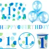 Card Factory Blue 1st Birthday Party Tableware & Decoration Bundle - 16 Guests