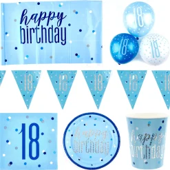 Online Blue 18th Birthday Party Tableware & Decorations Bundle - 16 Guests 18Th Birthday|Tableware