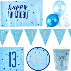 Outlet Blue 13th Birthday Party Tableware & Decorations Bundle Tableware|Birthday Party
