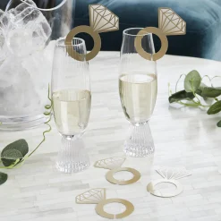 Hot Diamond Ring Glass Decorations - Pack of 12 Engagement Party