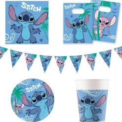 Disney Stitch Party Tableware & Decorations Bundle - 16 Guests Birthday Party|Tableware