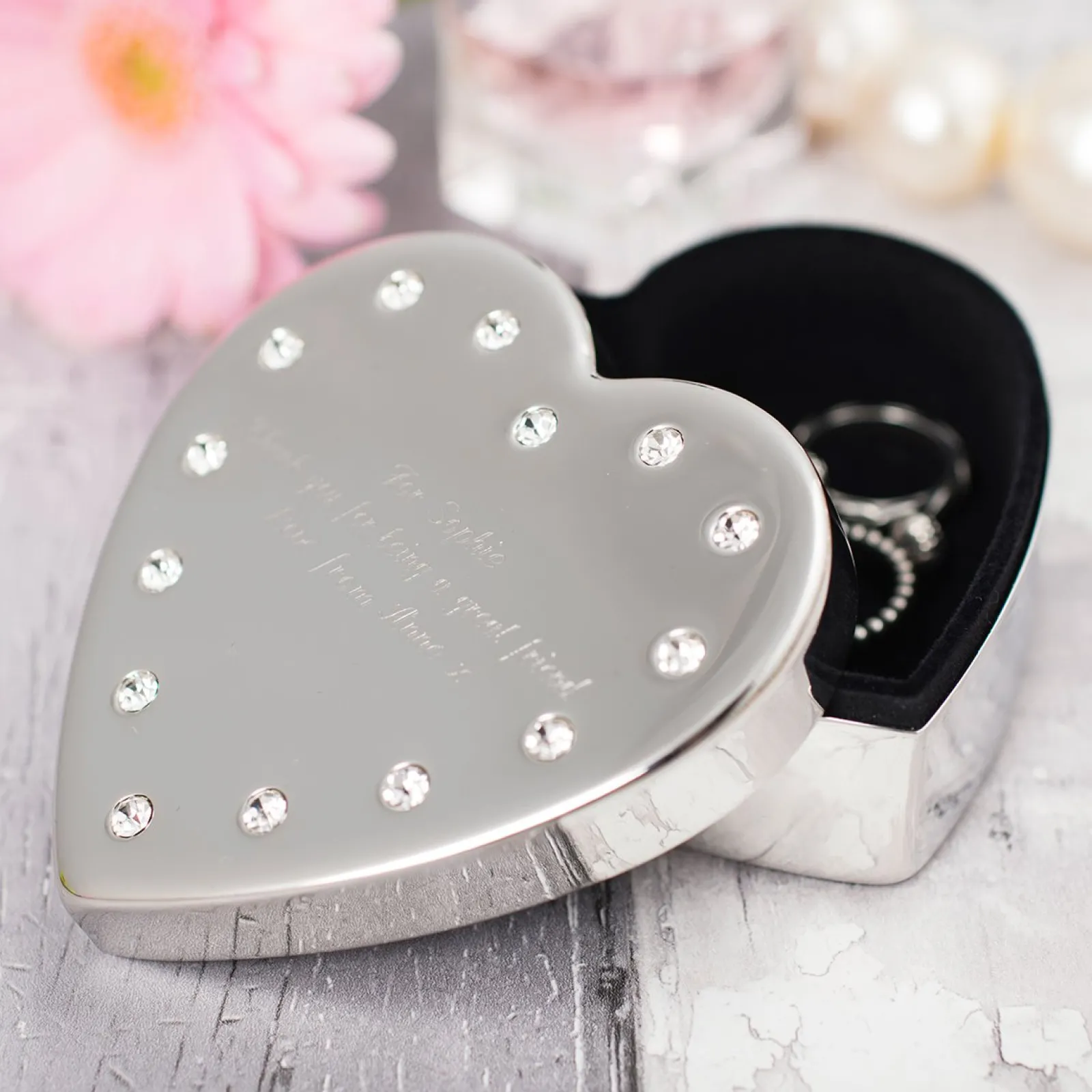 New Engraved Diamante Heart-Shaped Jewellery Box - Birthday Personalised Engraved Gifts|Jewellery & Keepsakes