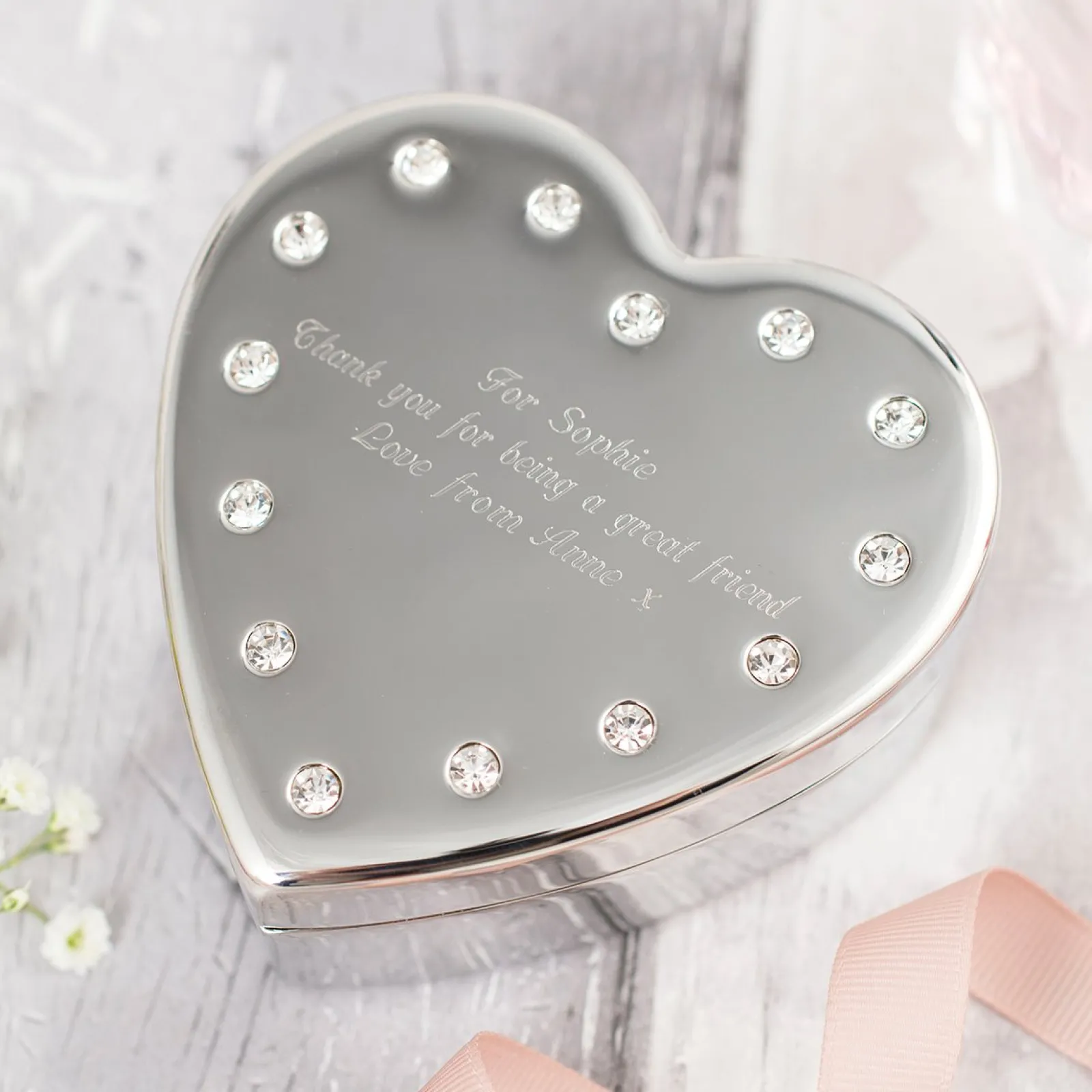 New Engraved Diamante Heart-Shaped Jewellery Box - Birthday Personalised Engraved Gifts|Jewellery & Keepsakes