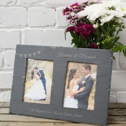 Card Factory Engraved Double Slate Photo Frame - Wedding Bunting