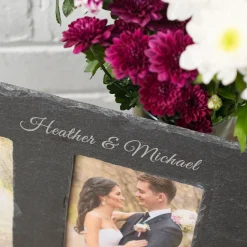Card Factory Engraved Double Slate Photo Frame - Wedding Bunting