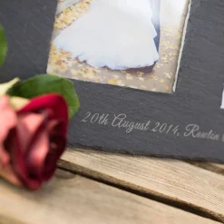 Card Factory Engraved Double Slate Photo Frame - Wedding Bunting