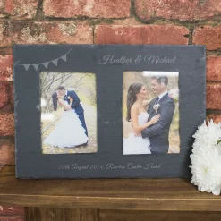 Card Factory Engraved Double Slate Photo Frame - Wedding Bunting
