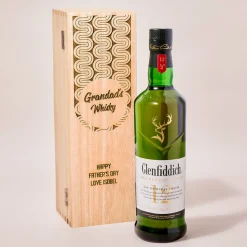 Card Factory Engraved Luxury Wooden Whisky Box with Glenfiddich Whisky - Retro