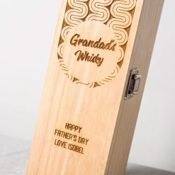 Card Factory Engraved Luxury Wooden Whisky Box with Glenfiddich Whisky - Retro