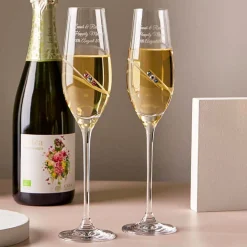 Card Factory Engraved Pink & Blue Swarovski Crystal Champagne Flute Pair