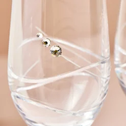 Card Factory Engraved Set Of Two Champagne Flutes embellished with Crystals - Initial Love Hearts