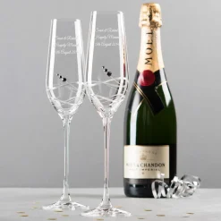Card Factory Engraved Set Of Two Champagne Flutes Embellished with Crystals - Swirls