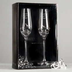 Card Factory Engraved Set Of Two Champagne Flutes Embellished with Crystals - Swirls