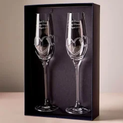Sale Engraved Set Of Two String of Love Champagne Flutes Embellished with Crystals Personalised Glasses|Glassware