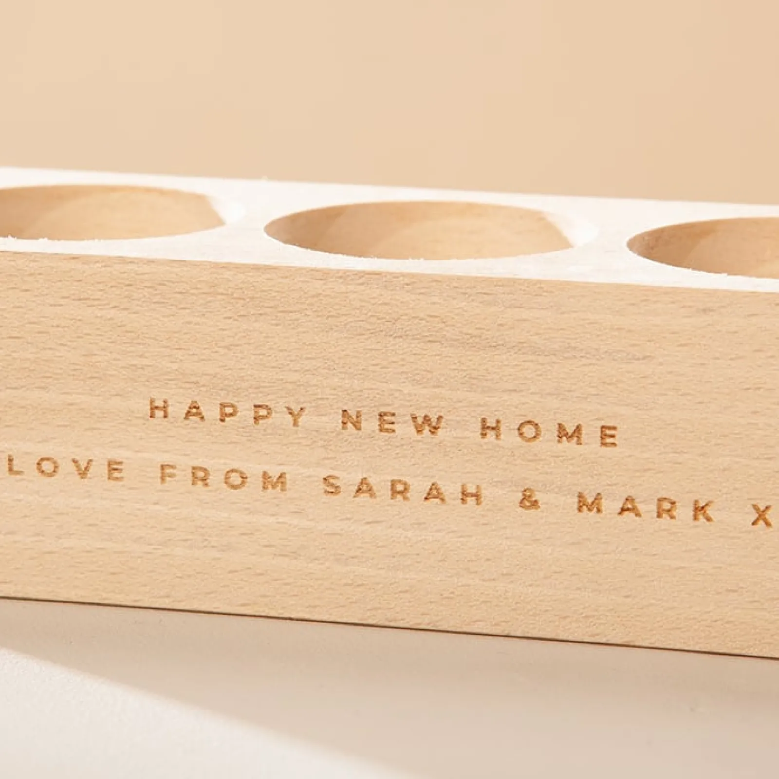 Card Factory Engraved Triple Beech Candle Holder - Message