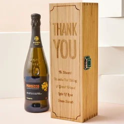 New Engraved Wooden Box With Luxury Prosecco - Thank You Personalised Engraved Gifts|Engraved Gifts