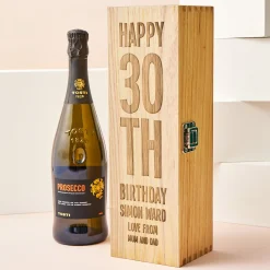 Card Factory Engraved Wooden Box With Luxury Prosecco - 30th Birthday