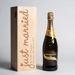 Card Factory Engraved Wooden Box With Luxury Prosecco - Just Married