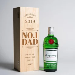 Card Factory Engraved Wooden Box With Tanqueray Gin - No.1 Dad