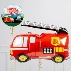 Kids Card Factory Fire Engine Birthday Supershape & Foil Balloon Package - Delivered Inflated!