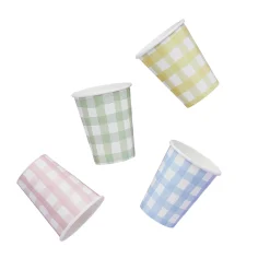 Discount Gingham Paper Cups - Pack of 8 Tableware|Gender Reveal Party