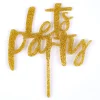 Card Factory Glittery Gold Let's Party Cake Topper