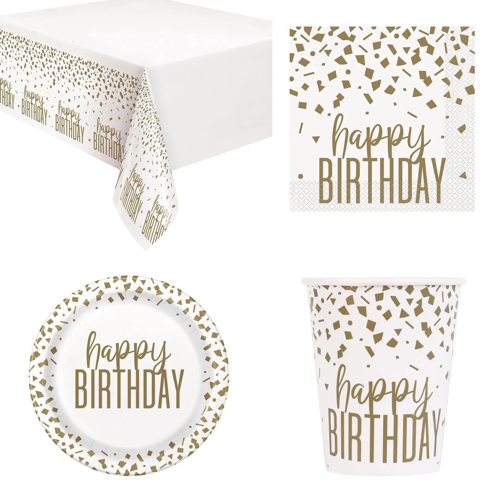 Card Factory Gold Confetti Birthday Party Tableware - 16 Guests