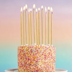 Card Factory Gold Tall Skinny Cake Candles - Pack of 12