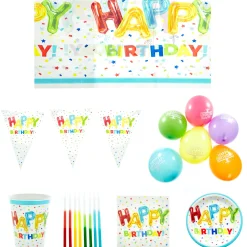Card Factory Happy Birthday Balloons Party Tableware & Decorations Bundle - 8 Guests