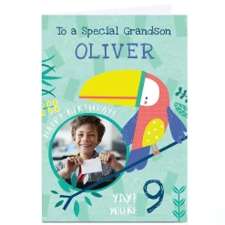 Clearance hoto Juniper & Rose Birthday Card - Red & Blue Toucan , Editable Age Kids For Grandson|Grandson