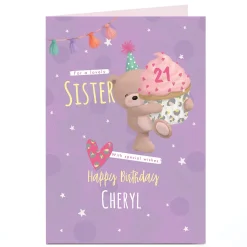 Best Hugs Bear Personalised Birthday Card - Cupcake, Editable Age For Sister|For Granddaughter