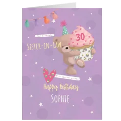 Online Hugs Bear Personalised Birthday Card - Sister-in-Law Cupcake, Editable Age Birthday|For Her