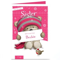 Card Factory Hugs Personalised Christmas Card - Pink Bear