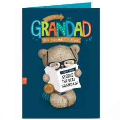 Discount Hugs Personalised Father's Day Card - Grandad Bear With Newspaper Father's Day