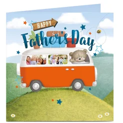 Card Factory Hugs Photo Upload Father's Day Card - Bear In A Camper Van
