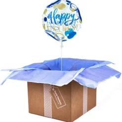 Kids Card Factory 22-Inch Bubble Balloon - Happy Birthday, Blue & Gold Spots - DELIVERED INFLATED!