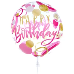 Best 22-Inch Bubble Balloon - Happy Birthday, Pink & Gold Spots - DELIVERED INFLATED! Kids Balloons For Kids|Balloons For Her