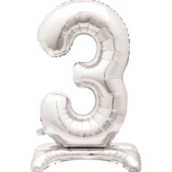 Card Factory 30-Inch Silver Air-Fill Standing Number 3 Table Balloon