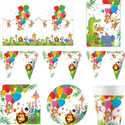 Discount Jungle Balloons Party Tableware & Decorations Bundle - 16 Guests Tableware|Birthday Party