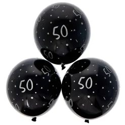 Hot Latex Black & Silver 50th Birthday Balloons - Pack of 6 50Th Birthday|Birthday Party