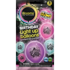 Discount Latex Illooms Birthday Girl Light-Up Balloons - Pack of 5 Kids Birthday Party|Balloons For Kids