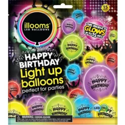 Kids Card Factory Latex Illooms Happy Birthday Light-Up Balloons - Pack of 15