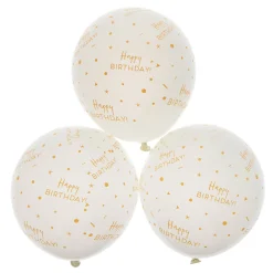 Kids Card Factory Latex White & Gold Happy Birthday Balloons - Pack of 6