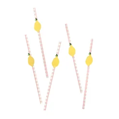 Card Factory Lemon & Gingham Paper Straws - Pack of 20